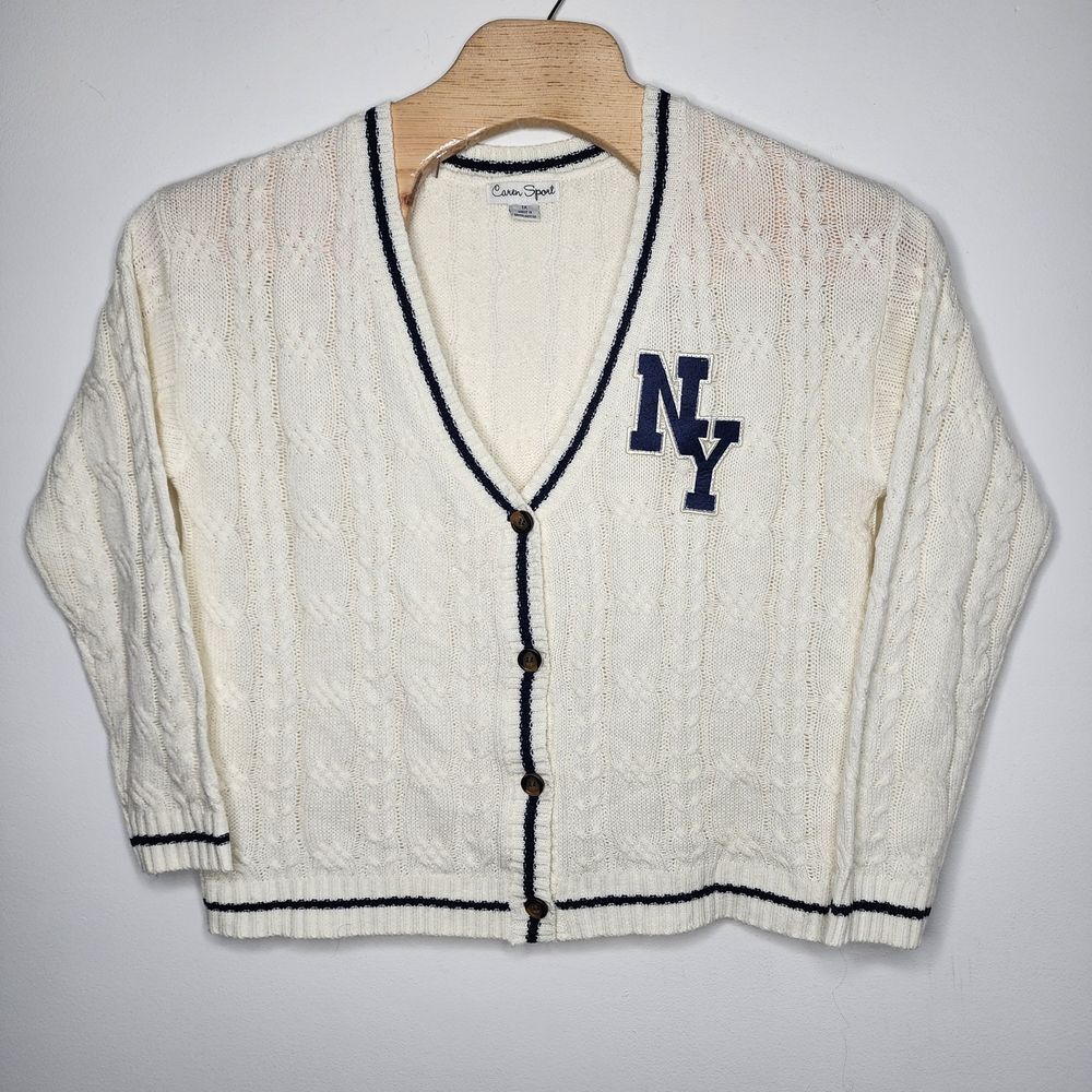 Vintage Women's 1X Letterman Cable Knit Button Cardigan Sweater Caren Sport